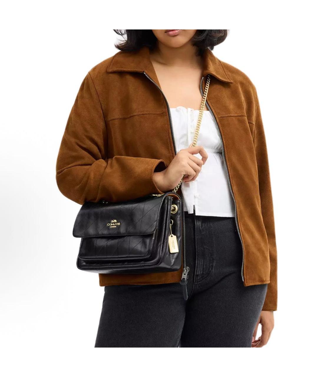 COACH Черная кожаная сумка через плечо, фото 5