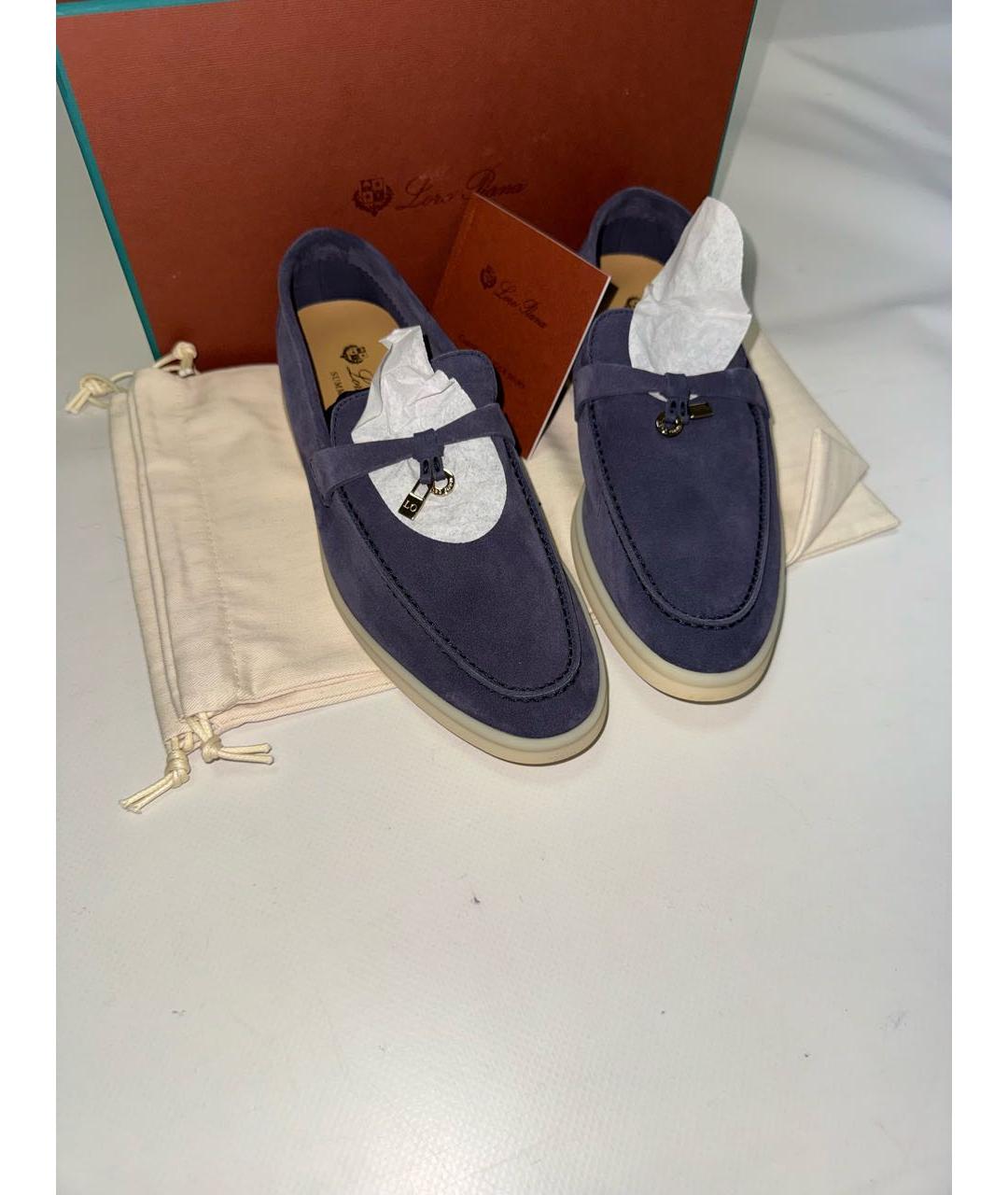 LORO PIANA Темно-синие замшевые лоферы, фото 2