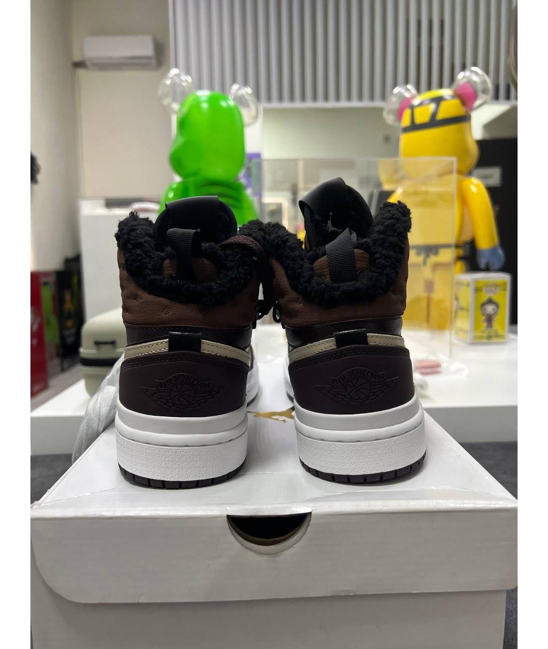 JORDAN Коричневые кожаные высокие кроссовки / кеды, фото 4