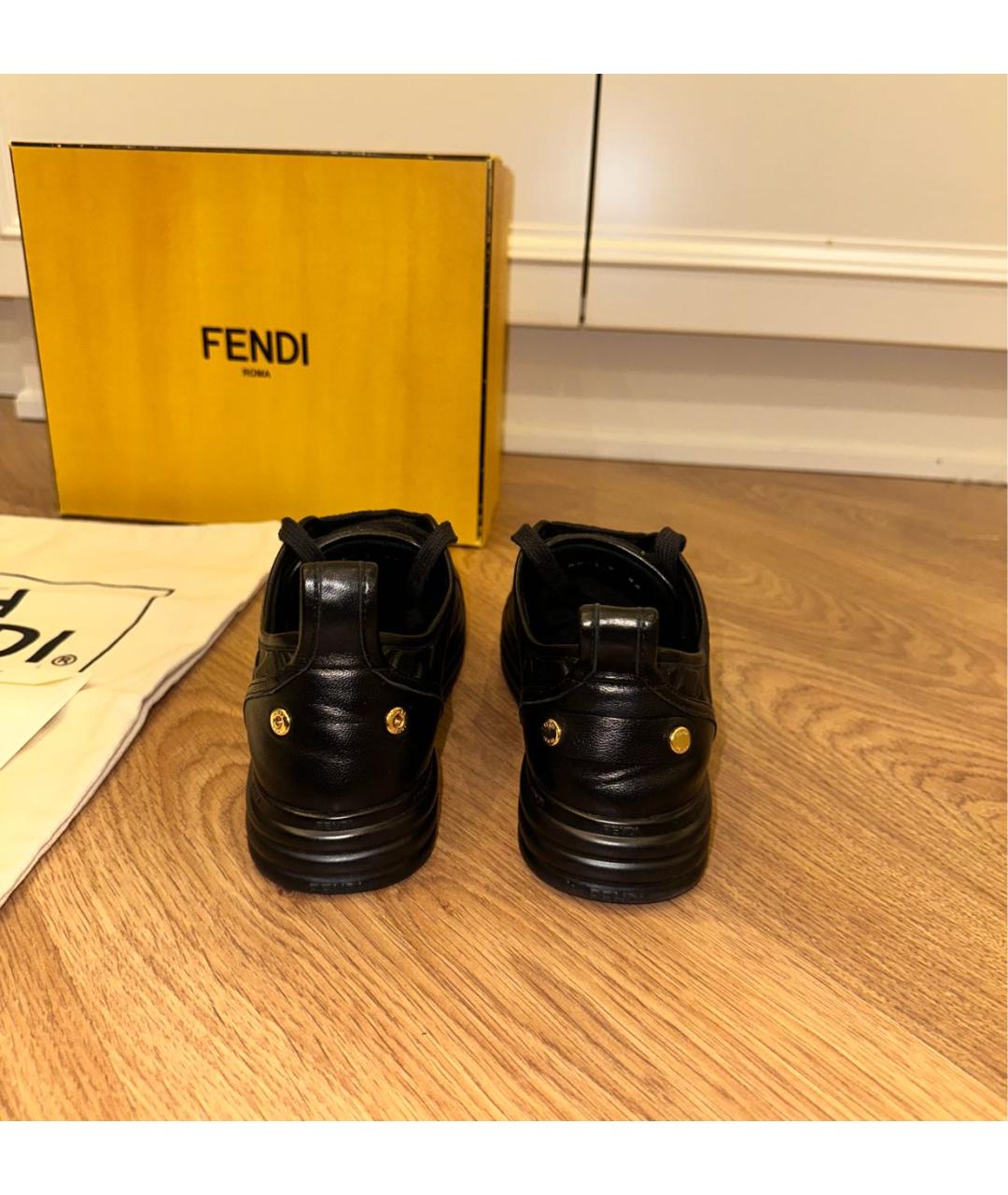 FENDI Черные кожаные кеды, фото 3