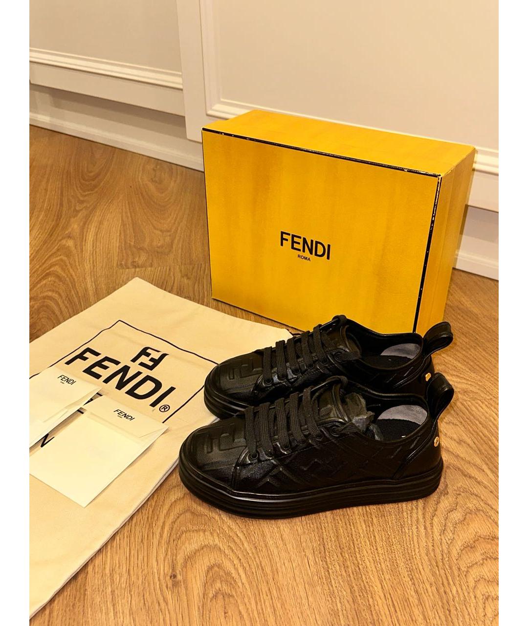 FENDI Черные кожаные кеды, фото 6