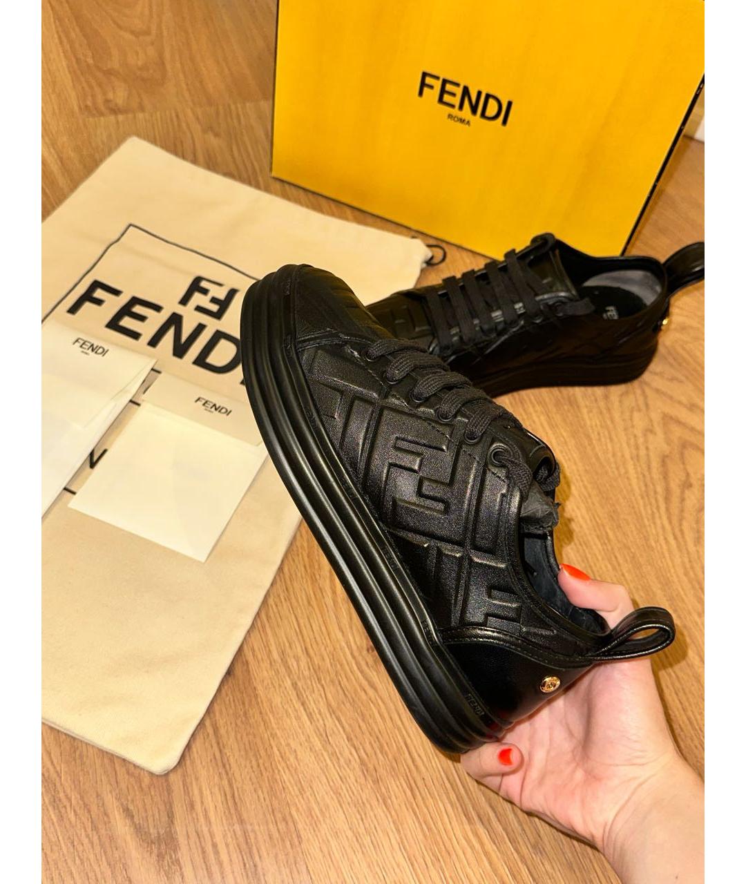 FENDI Черные кожаные кеды, фото 7
