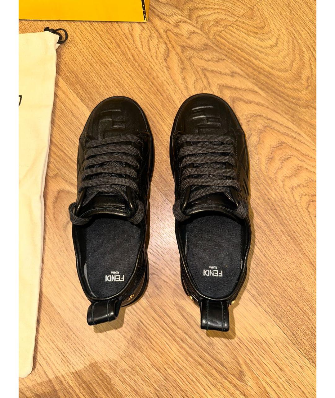 FENDI Черные кожаные кеды, фото 2