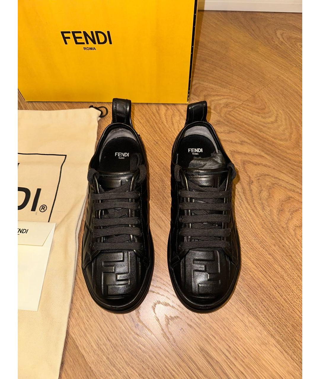 FENDI Черные кожаные кеды, фото 5