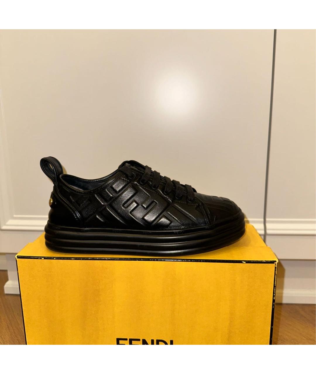 FENDI Черные кожаные кеды, фото 9