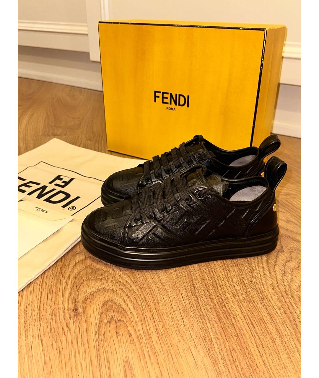 FENDI Черные кожаные кеды, фото 8