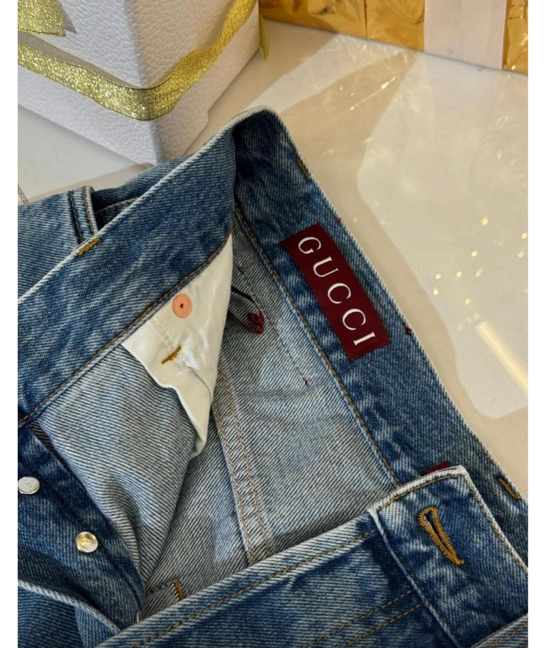 GUCCI Голубые хлопковые прямые джинсы, фото 3