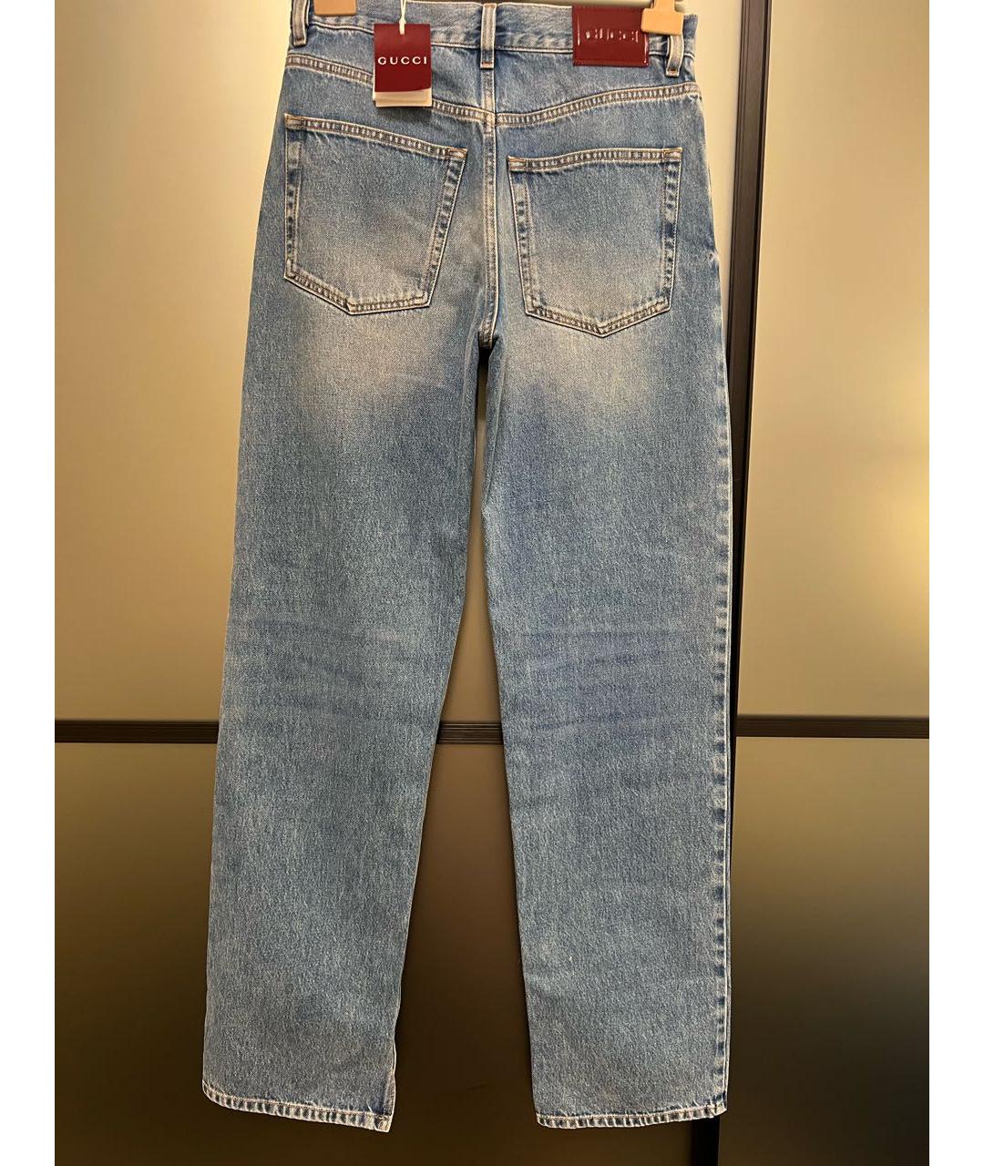 GUCCI Голубые хлопковые прямые джинсы, фото 2
