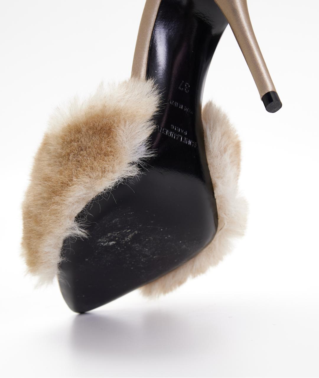 SAINT LAURENT Бежевые кожаные босоножки, фото 7