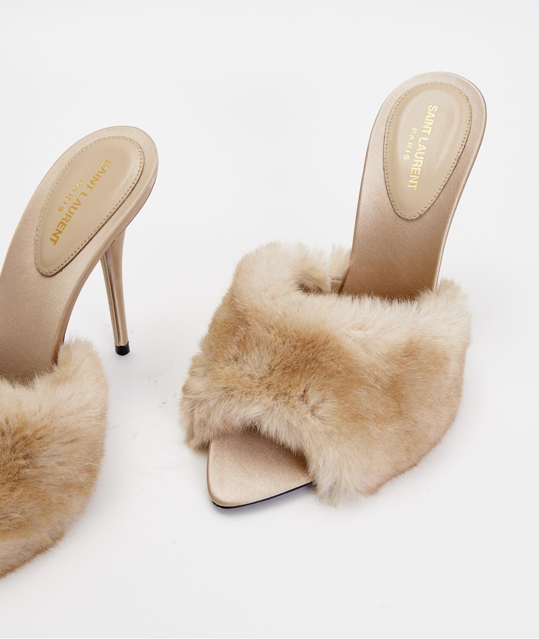 SAINT LAURENT Бежевые кожаные босоножки, фото 6