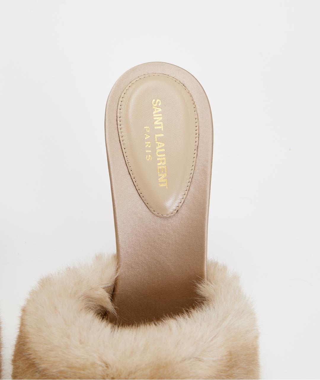 SAINT LAURENT Бежевые кожаные босоножки, фото 5