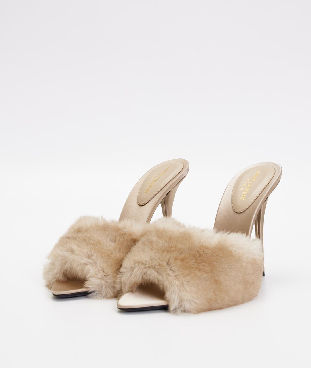 SAINT LAURENT Бежевые кожаные босоножки, фото 2