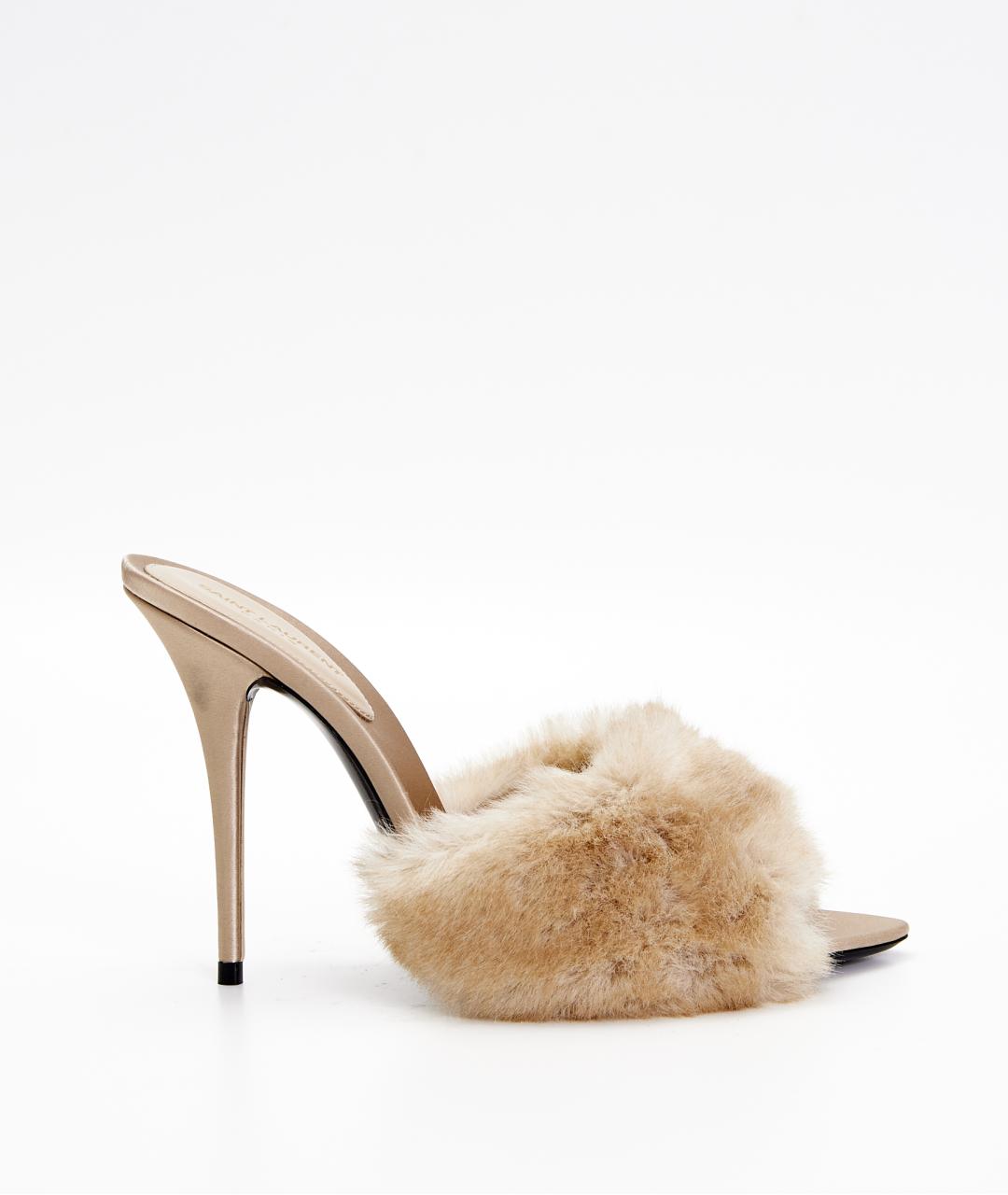 SAINT LAURENT Бежевые кожаные босоножки, фото 8