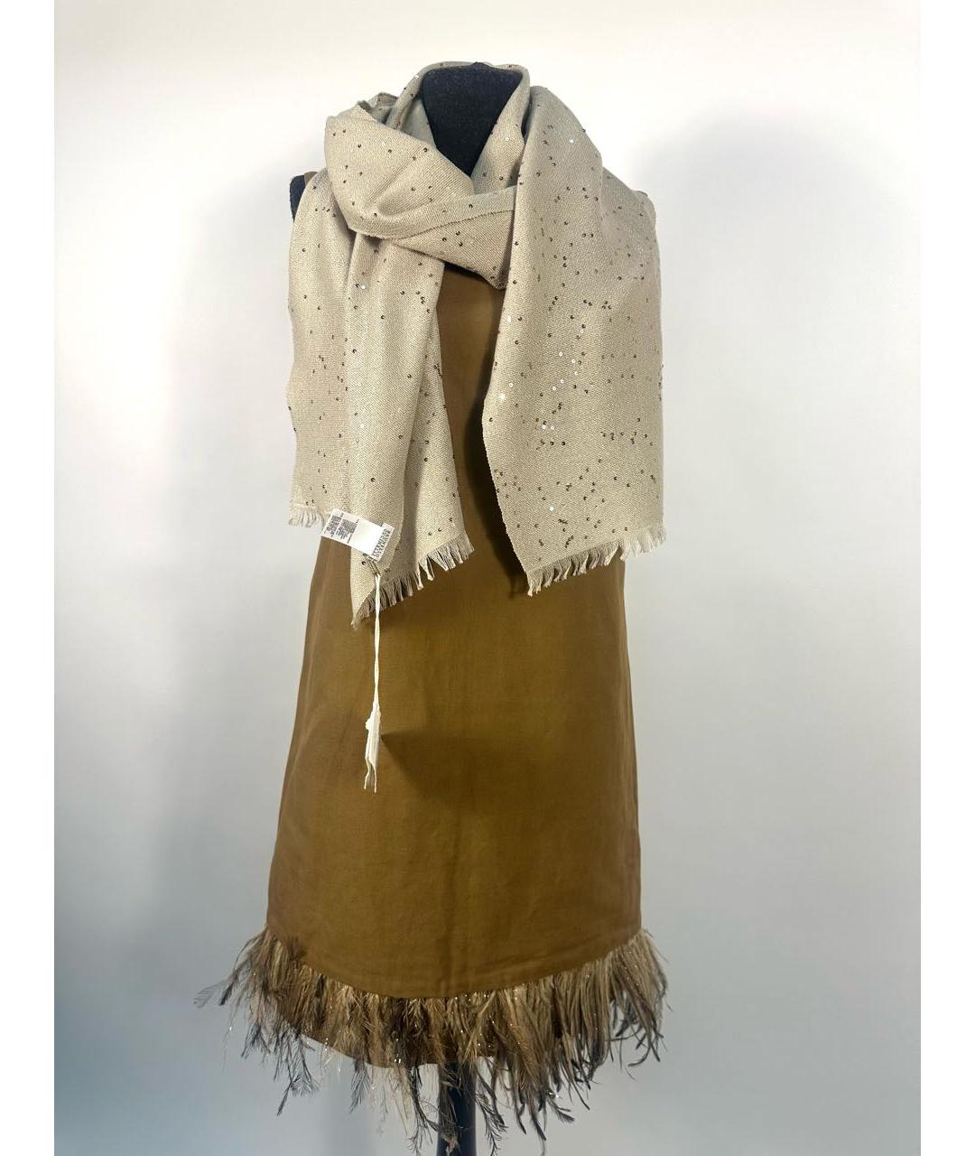 BRUNELLO CUCINELLI Бежевый кашемировый платок, фото 8