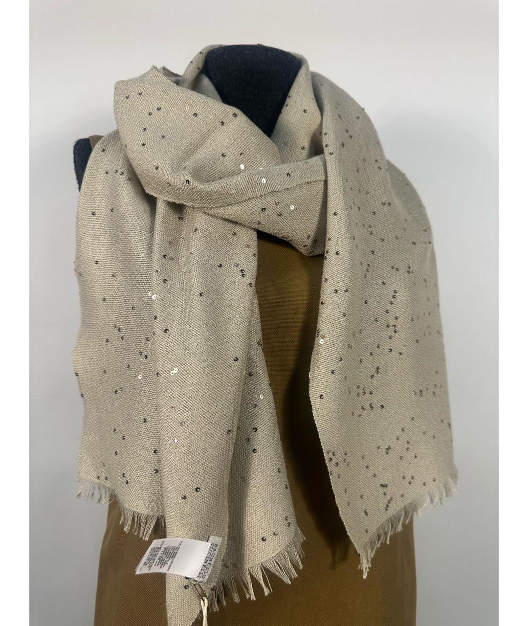 BRUNELLO CUCINELLI Бежевый кашемировый платок, фото 5