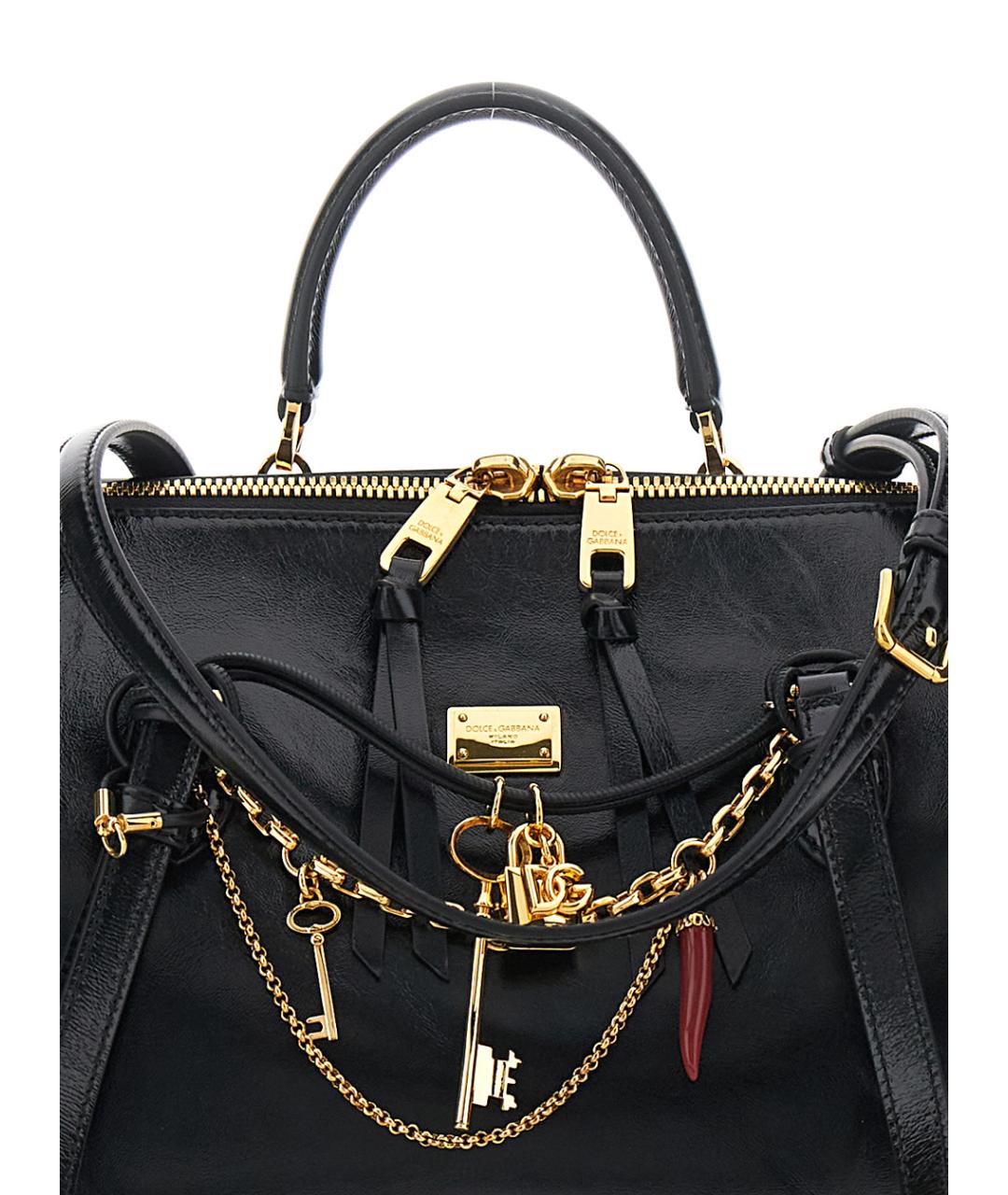 DOLCE&GABBANA Черная кожаная сумка тоут, фото 3