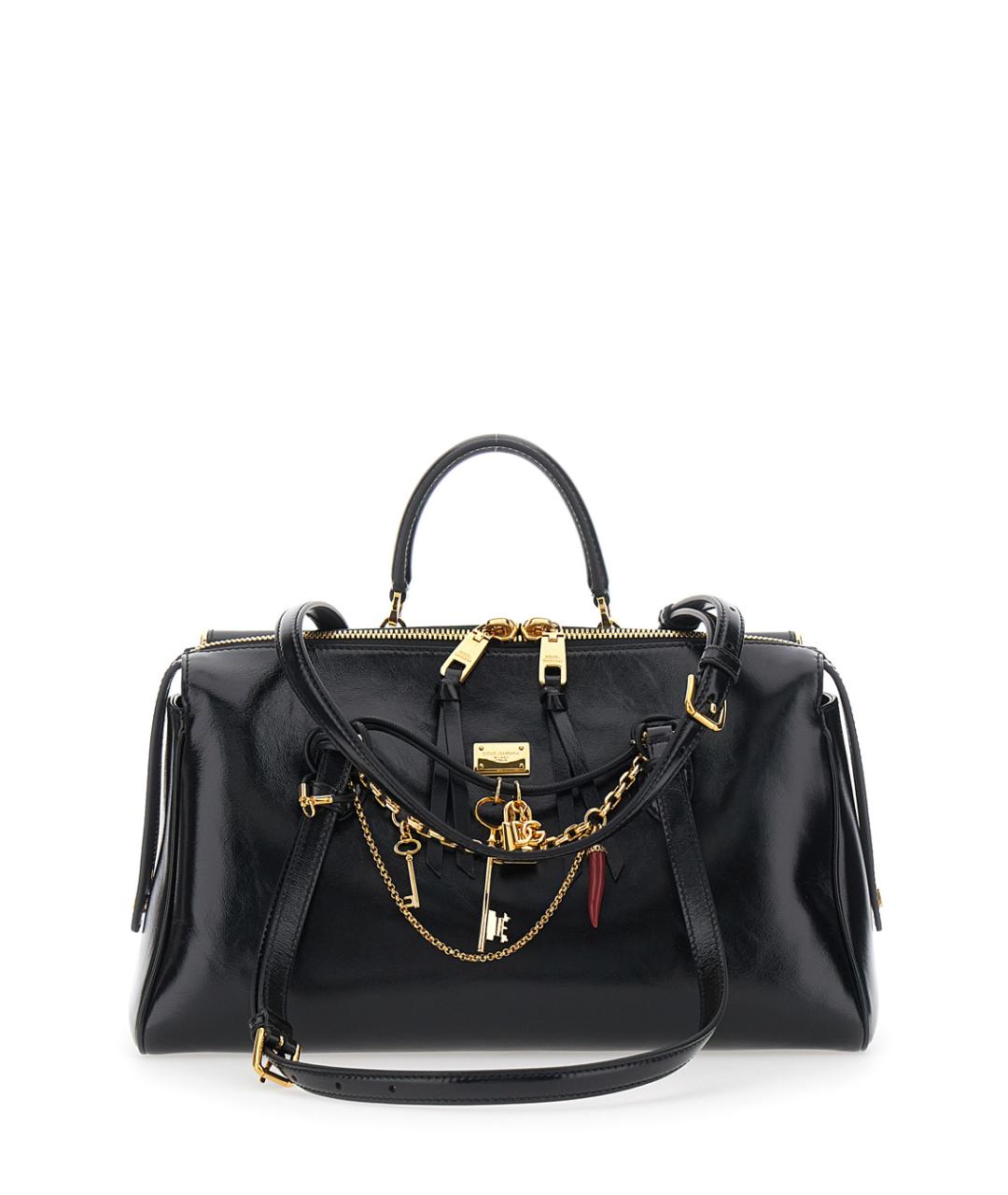 DOLCE&GABBANA Черная кожаная сумка тоут, фото 1