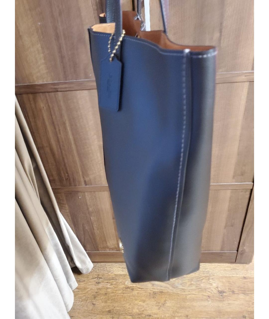 COACH Черная кожаная сумка тоут, фото 7