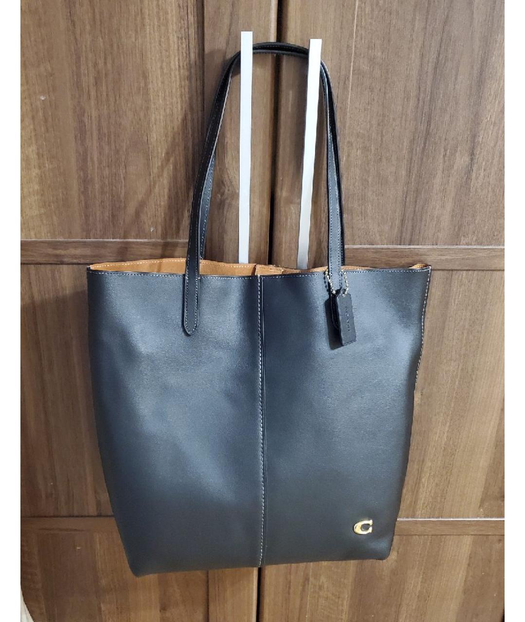 COACH Черная кожаная сумка тоут, фото 8