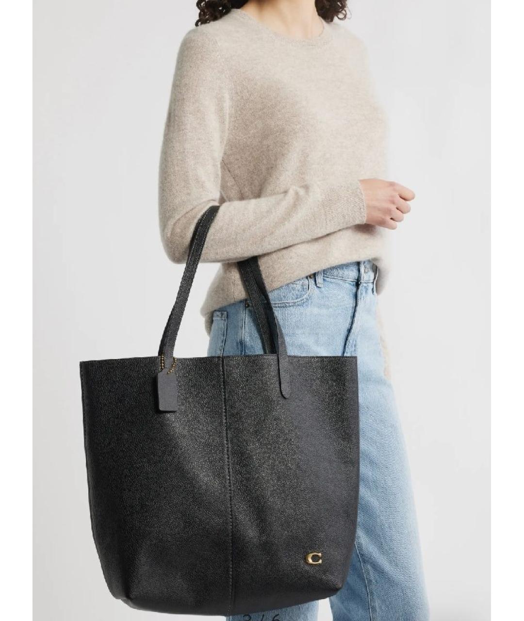 COACH Черная кожаная сумка тоут, фото 5