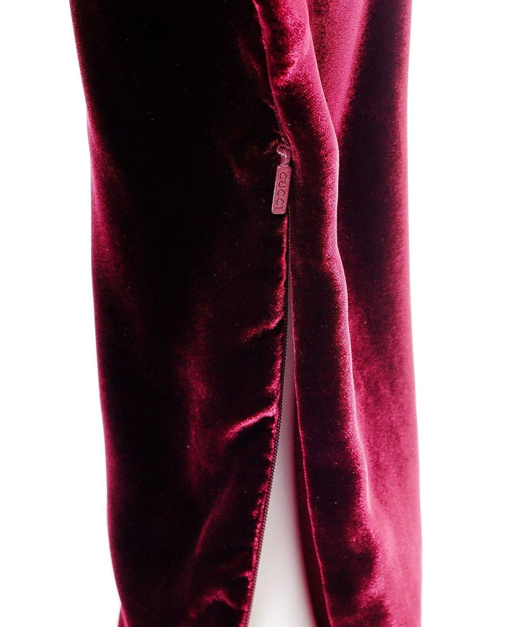 GUCCI Бордовые вискозные прямые брюки, фото 8