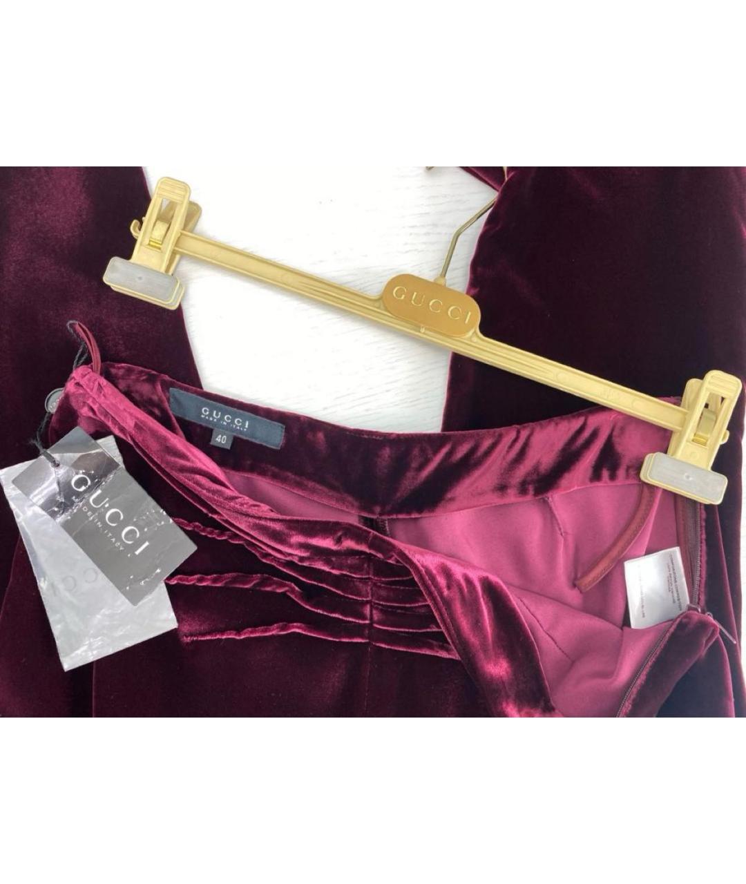 GUCCI Бордовые вискозные прямые брюки, фото 3