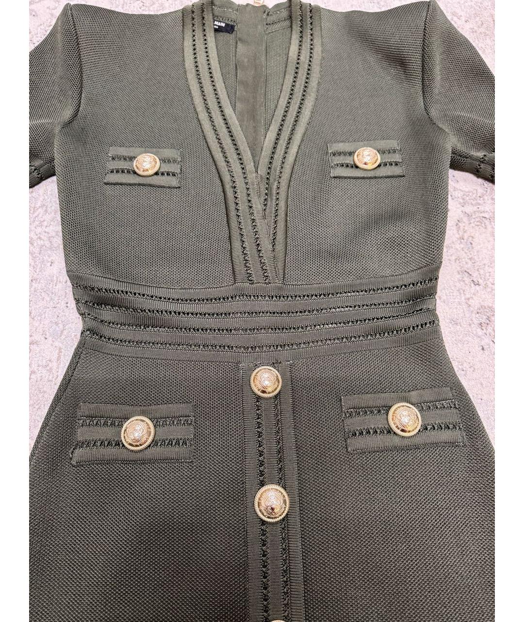 BALMAIN Хаки вискозное вечернее платье, фото 4