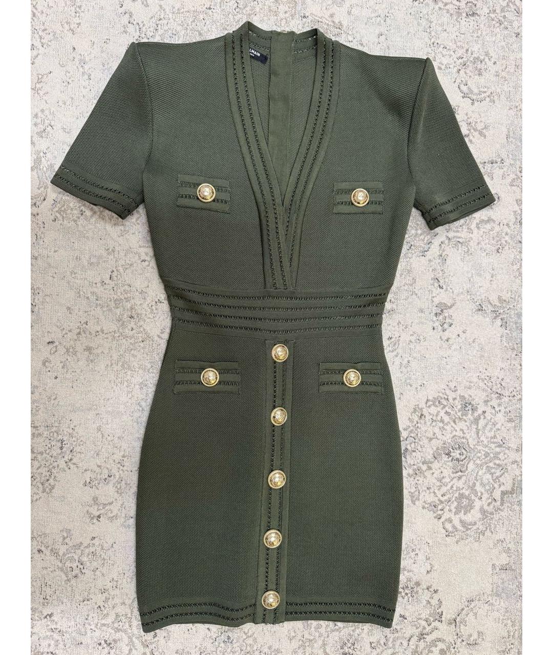 BALMAIN Хаки вискозное вечернее платье, фото 5