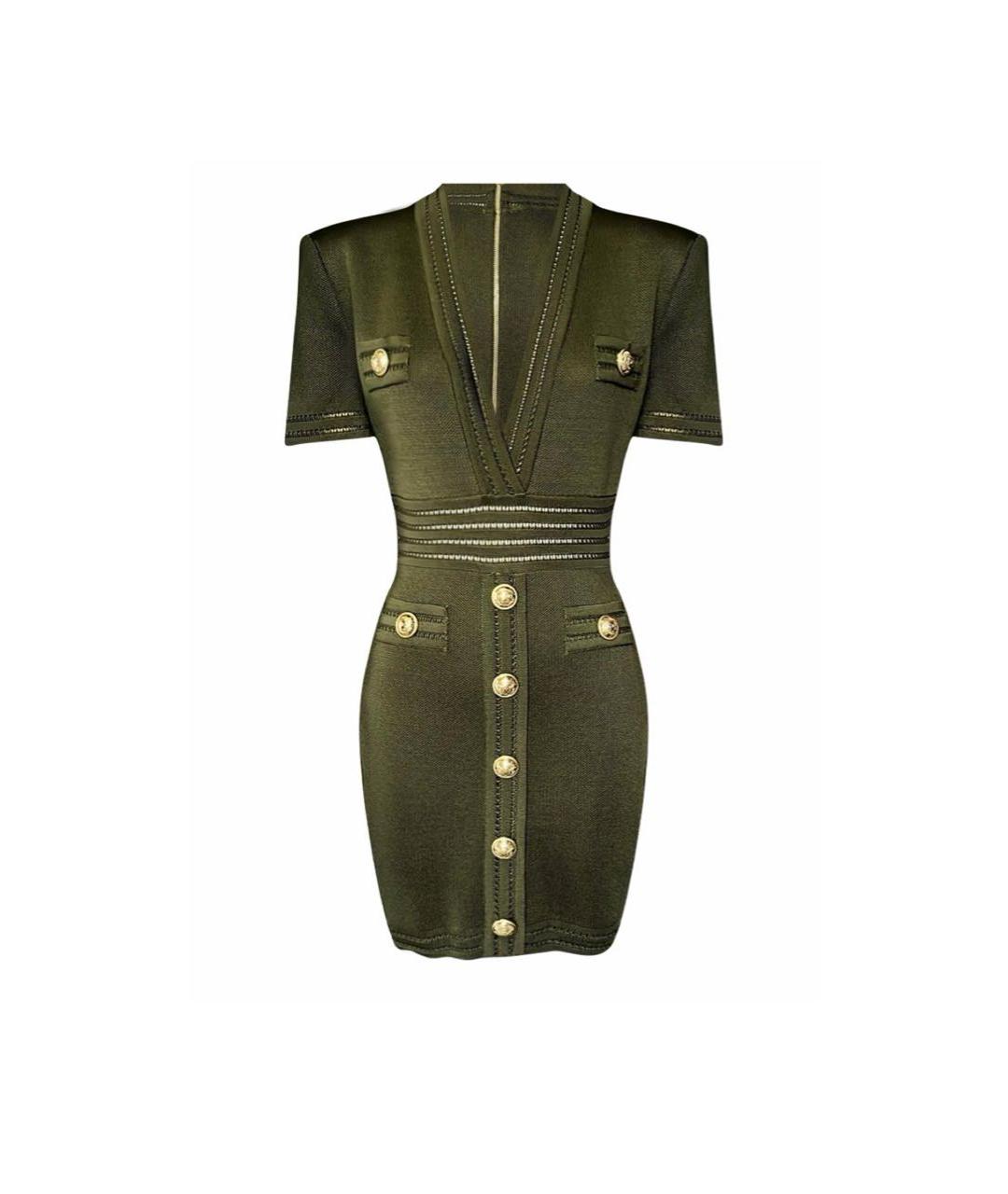 BALMAIN Хаки вискозное вечернее платье, фото 1