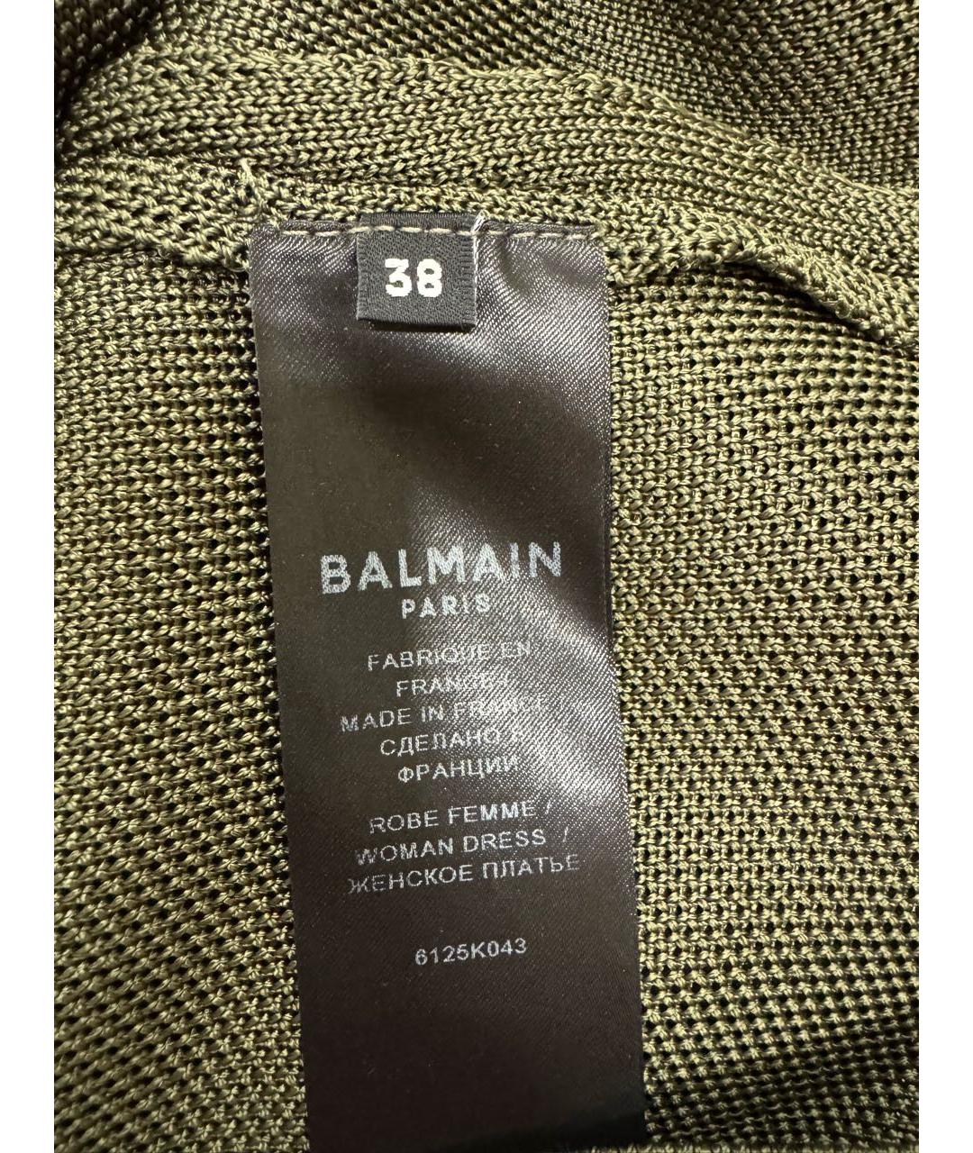 BALMAIN Хаки вискозное вечернее платье, фото 3