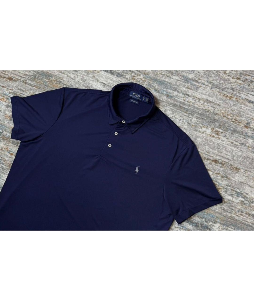 POLO RALPH LAUREN Синее синтетическое поло с коротким рукавом, фото 2