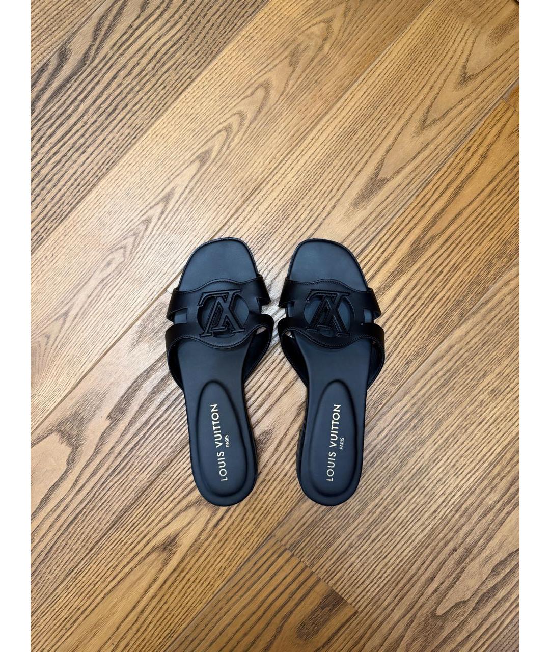 LOUIS VUITTON Черные кожаные шлепанцы, фото 2