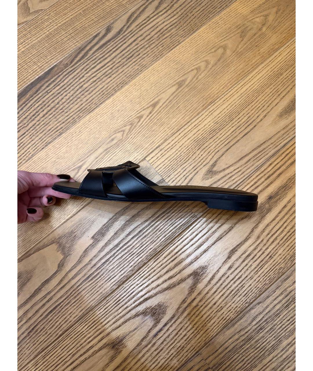 LOUIS VUITTON Черные кожаные шлепанцы, фото 5