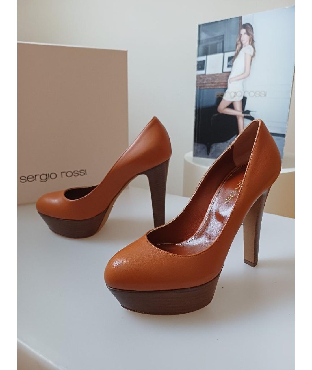 SERGIO ROSSI Оранжевое кожаные туфли, фото 5