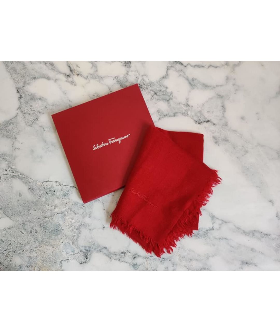 SALVATORE FERRAGAMO Красный кашемировый шарф, фото 4