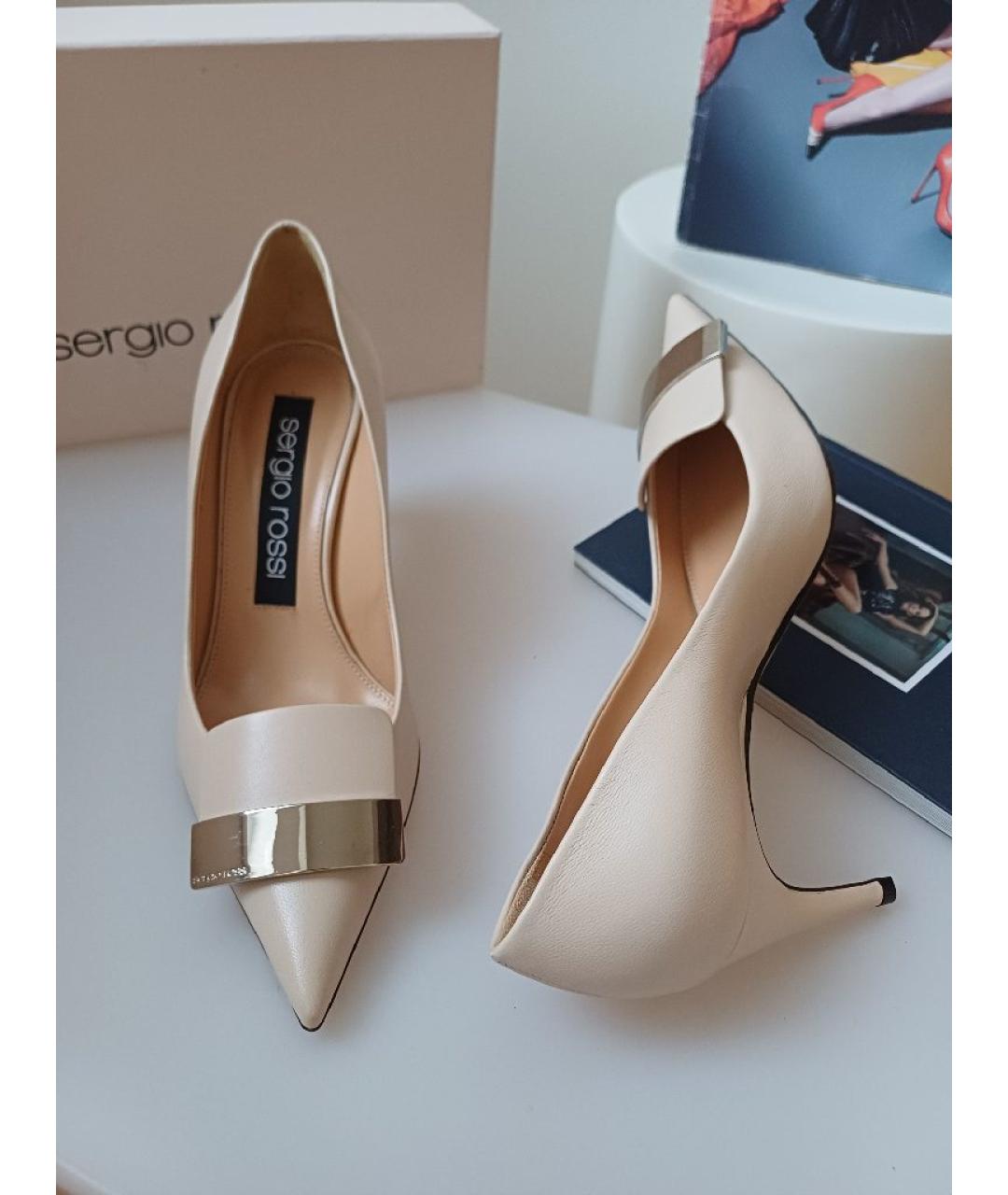 SERGIO ROSSI Бежевые кожаные туфли, фото 4