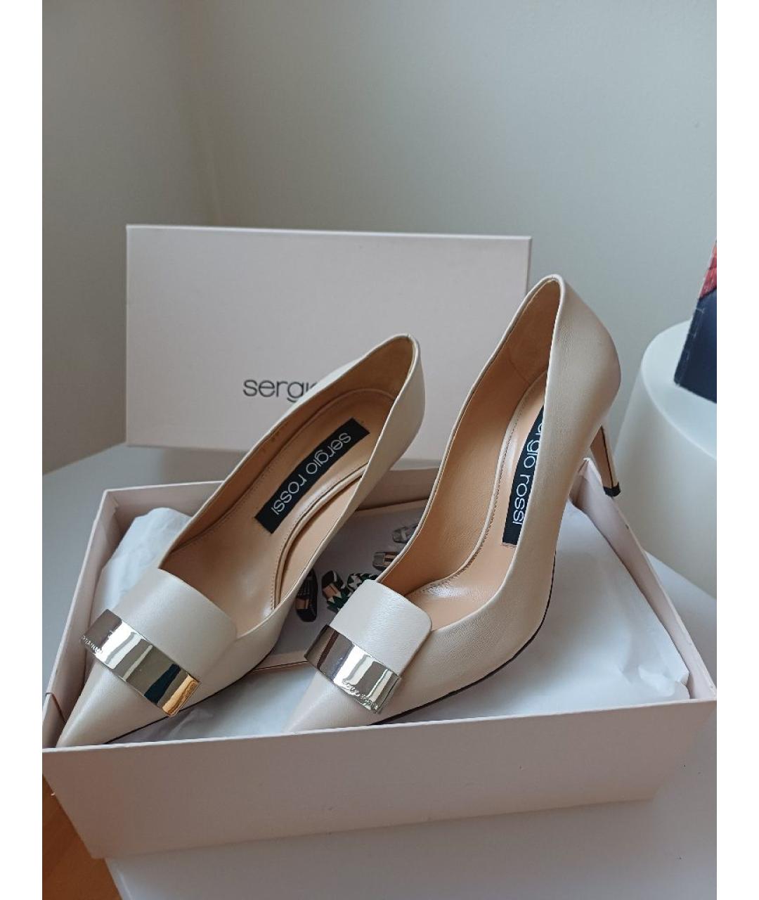 SERGIO ROSSI Бежевые кожаные туфли, фото 6