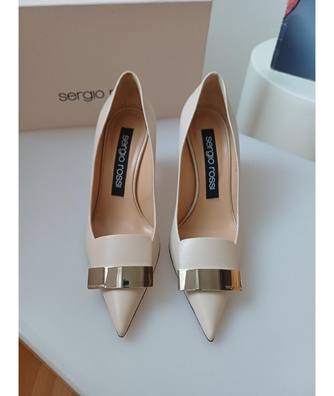 SERGIO ROSSI Бежевые кожаные туфли, фото 7