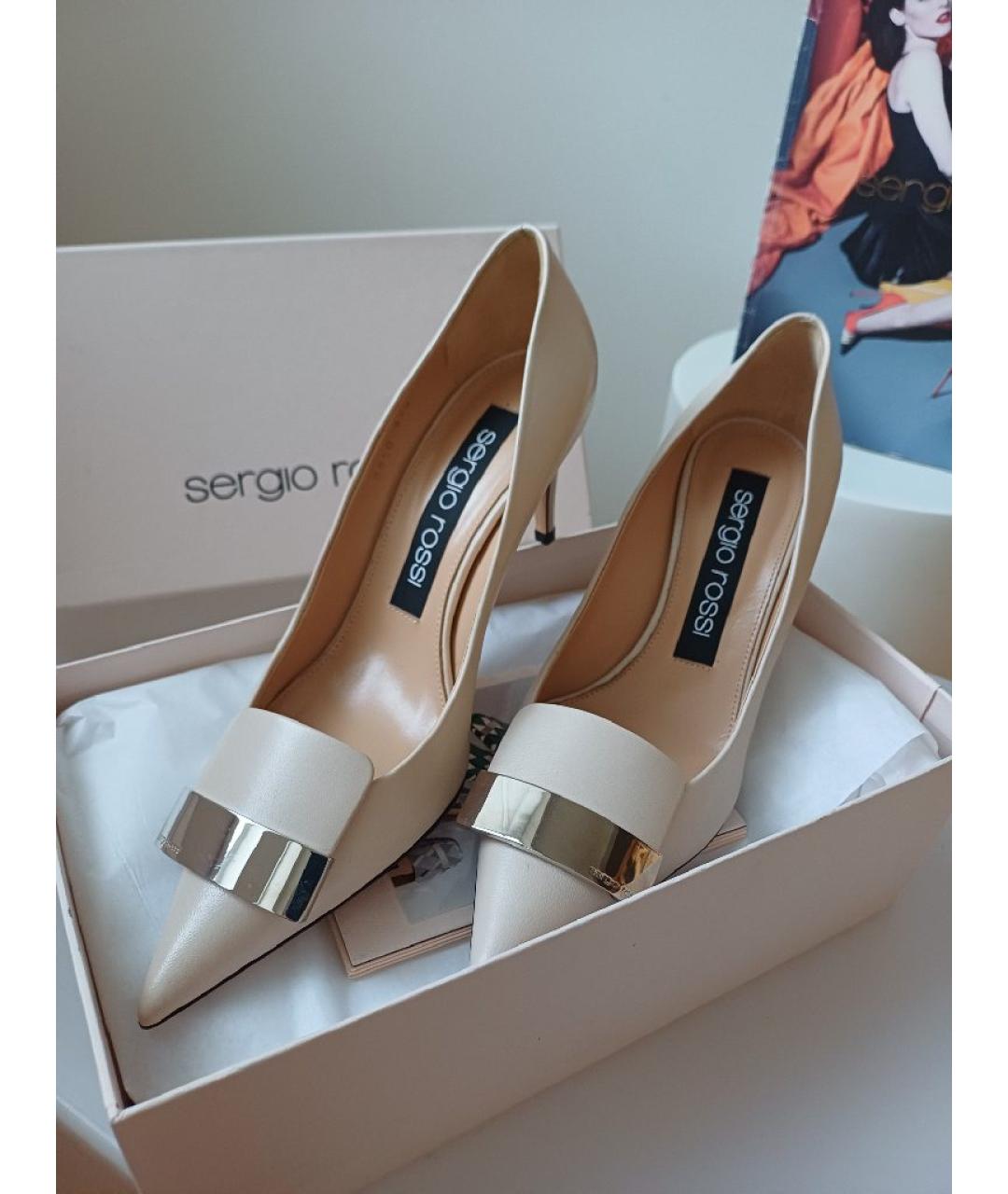 SERGIO ROSSI Бежевые кожаные туфли, фото 2