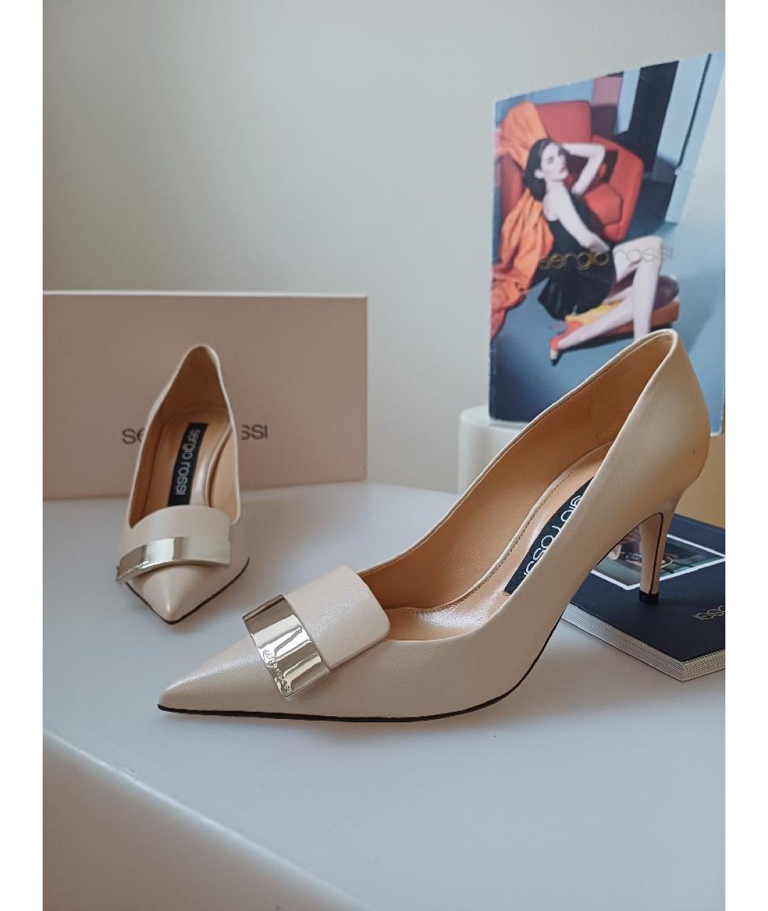 SERGIO ROSSI Бежевые кожаные туфли, фото 5