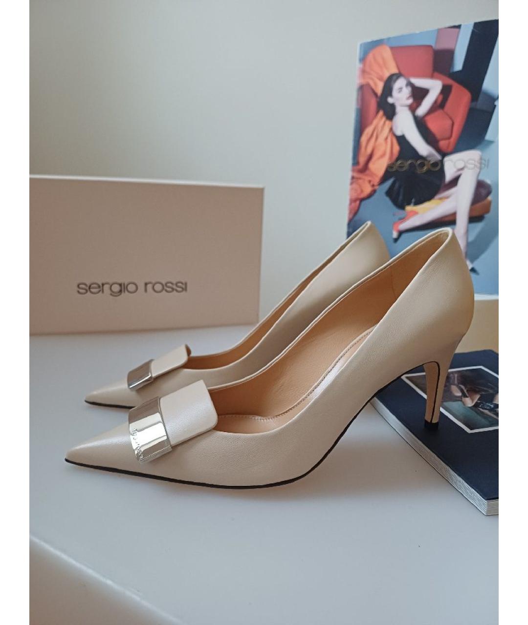 SERGIO ROSSI Бежевые кожаные туфли, фото 3