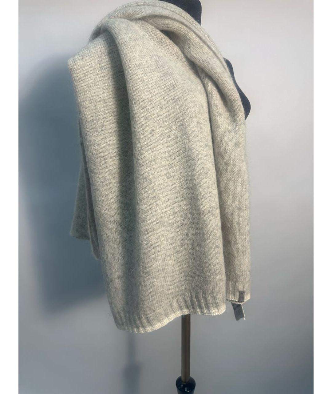 BRUNELLO CUCINELLI Бежевый шерстяной шарф, фото 7