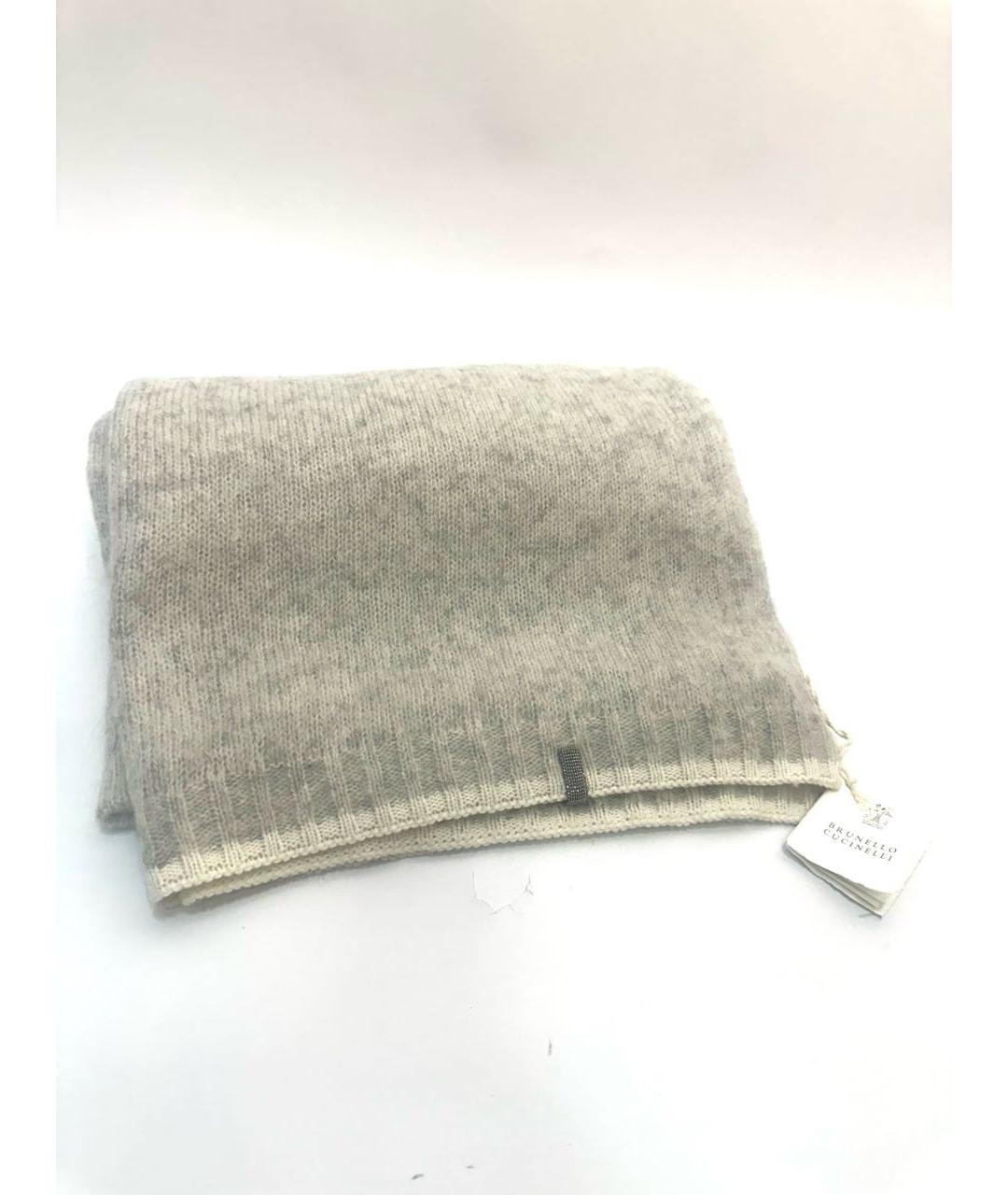 BRUNELLO CUCINELLI Бежевый шерстяной шарф, фото 9