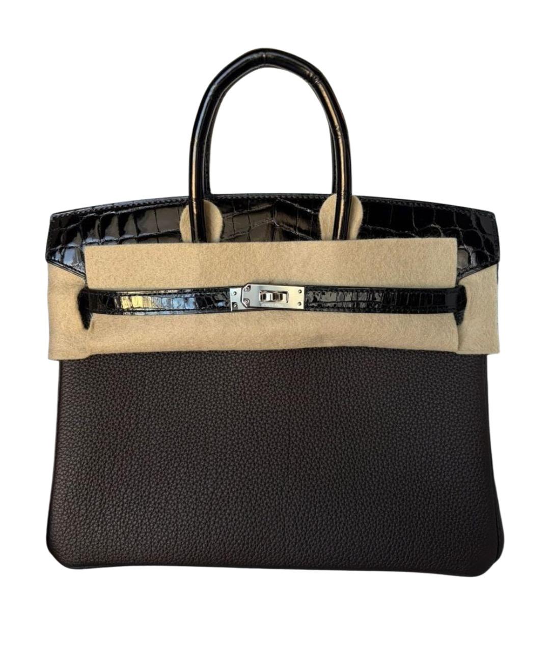 HERMES Коричневая сумка с короткими ручками из экзотической кожи, фото 1