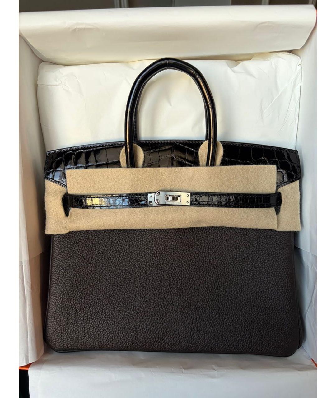 HERMES Коричневая сумка с короткими ручками из экзотической кожи, фото 3