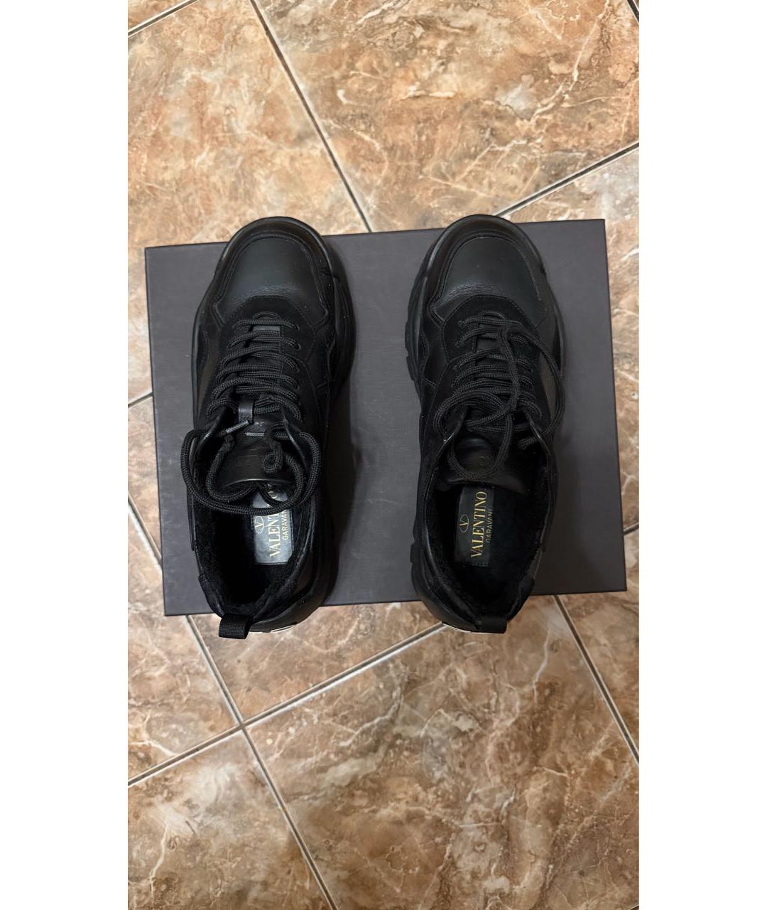 VALENTINO Черные кожаные низкие кроссовки / кеды, фото 3