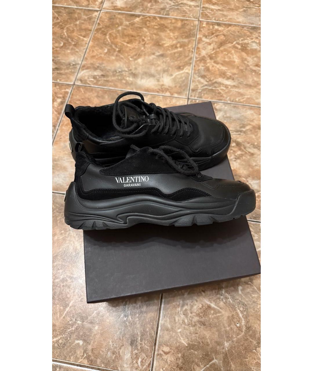 VALENTINO Черные кожаные низкие кроссовки / кеды, фото 7