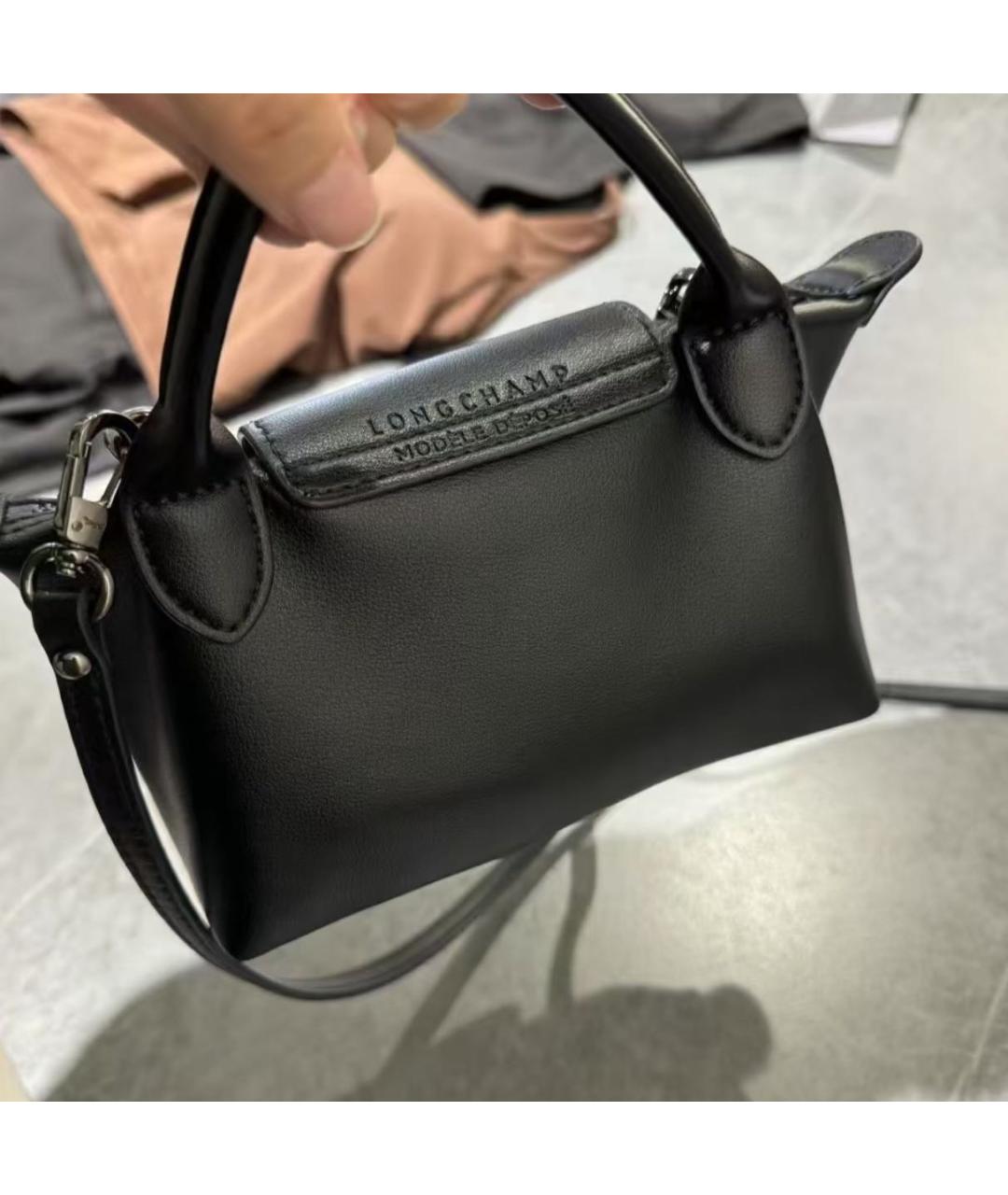 LONGCHAMP Черная кожаная сумка через плечо, фото 6