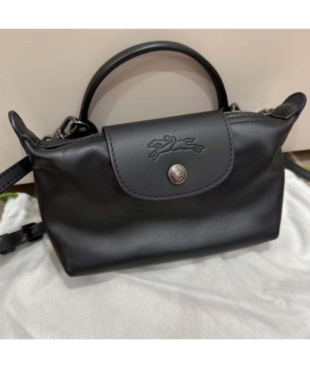 LONGCHAMP Черная кожаная сумка через плечо, фото 7