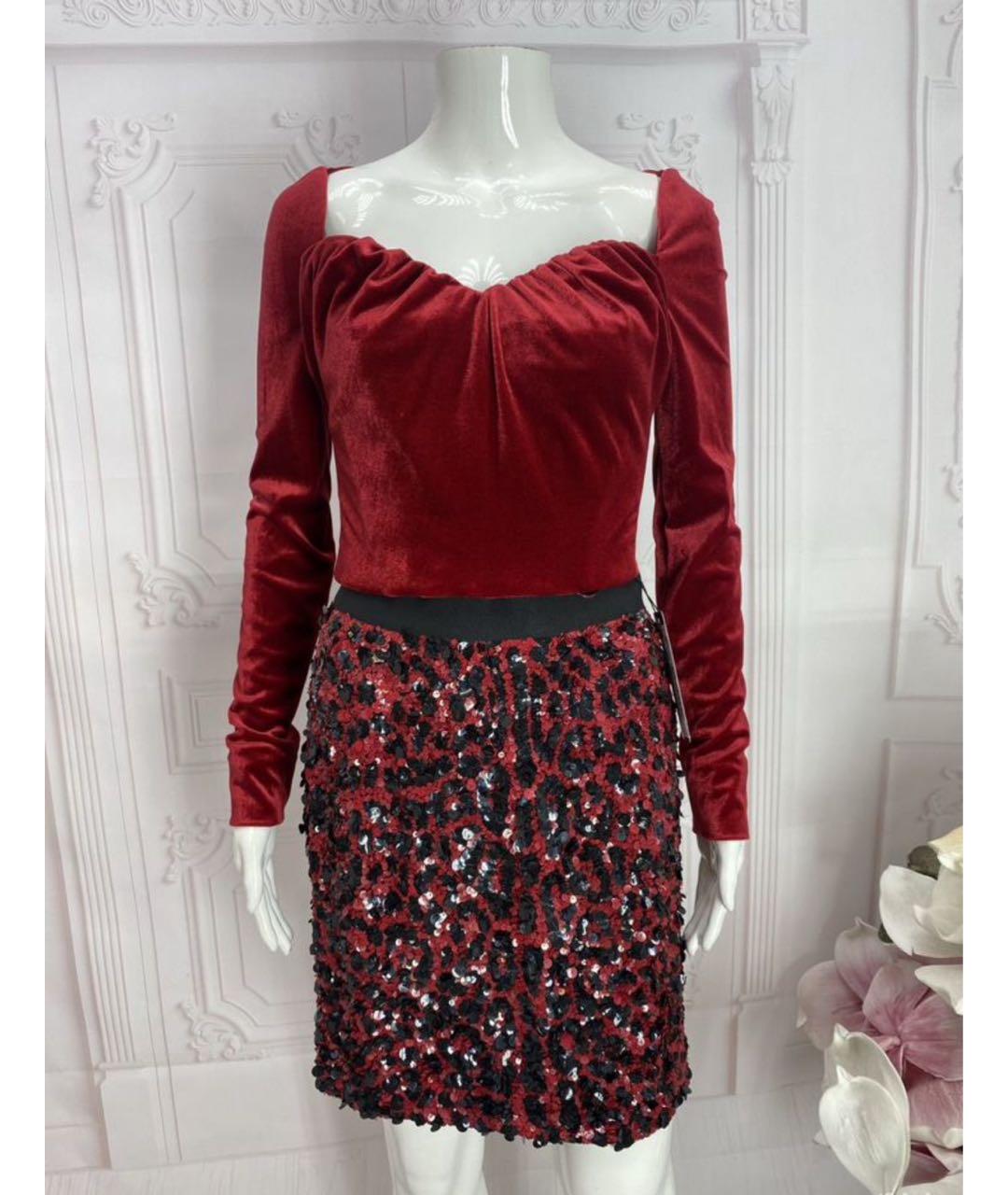 DOLCE&GABBANA Бордовая шелковая юбка мини, фото 5
